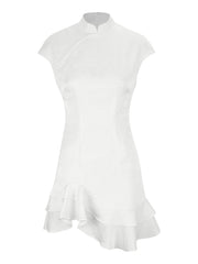 Women Ruffled Elegant Party Dress | Short Sleeve | Patchwork | Slim Fit | Summer | Mini Dress