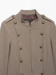 Women Short Coat | Spring | Striped Short Blazer | Long Sleeves | Napoleon Jacket