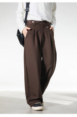 Men Loose Fit Dress Pants | Adjustable Buckle | Pleated | Casual Trousers | Wide Leg
