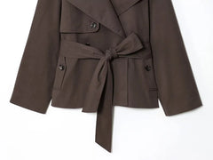 Women British Style Lapel Double-Breasted Coat | Short Trench Coat With Belt