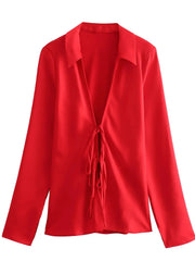 Women Satin Loose Tie Bow Blouse | Long Sleeve Silk Casual Shirt