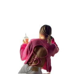 Women Pink Knitted Backless Sweater
