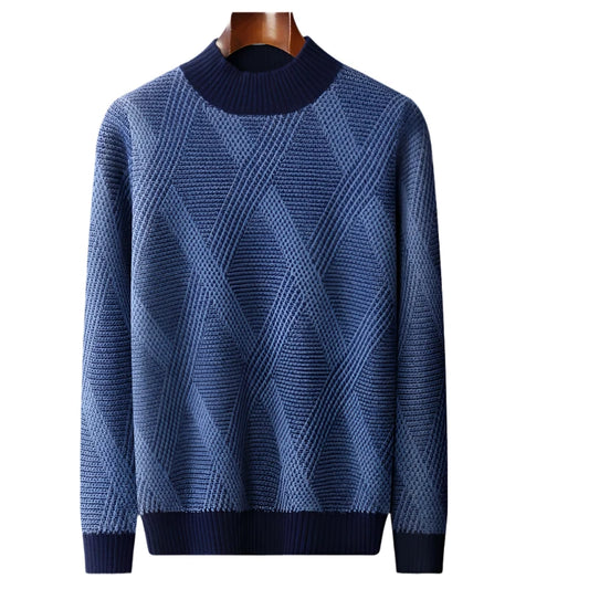 Men Pure Woolen Knitted Sweater | Cashmere Knit Semi-High Collar Pullover