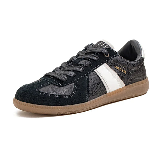 Men Vintage German Training Classic Shoes | Black Silk Casual Sneakers | Versatile Flat Low-Top Shoes