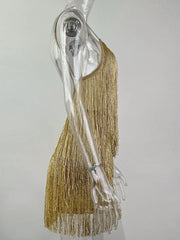 Women Deep V-Neck Dress | Spaghetti Strap | Fringe Bodycon Mini Dress | Tassels | Backless