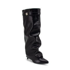 Women Leather Black Boots | High Heel | Knee-Length Boots