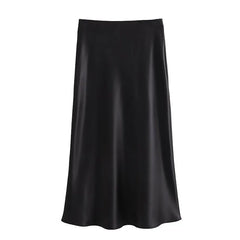 Women Long High Waist Satin Skirt | Office Midi Skirt