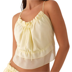 Women Summer Coquette Cropped Cami Top | Backless Spaghetti Straps Tank Top