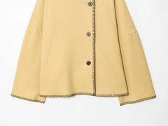 Women Short Jacket | Wide Shoulder | Vintage High Neck | Long Sleeve | Cape Coat