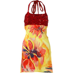 Women Floral Print Dress | Backless | Halter Neck | Sequin Bodycon Dress