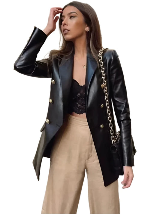 Women Leather Blazer Jacket