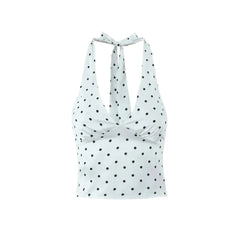Women Polka Dot Print Top | Two-piece Set | Halter Neck Vest Top | Low Waist Skirt
