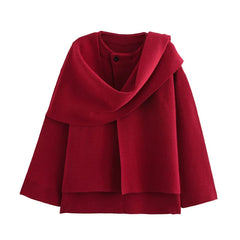 Women Asymmetric Scarf Short Knitted Jacket | Thick