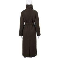 Women Long Cotton Coat | Stand Collar | Single Breasted Coat With Belt