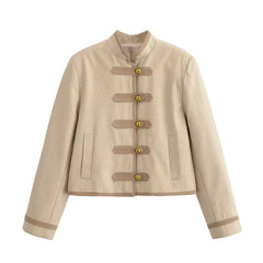 Women Buttoned Napoleon Jacket | Long Sleeves | Vintage | Cropped Coat | Military Jacket