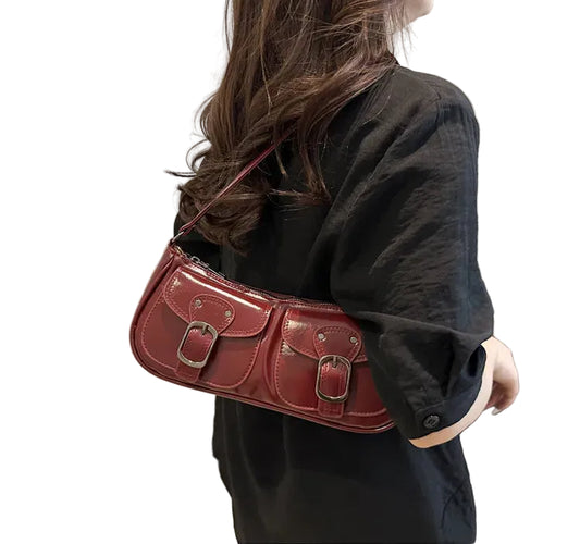 Women Vintage Double Pockets Shoulder Bag | Leather Bag