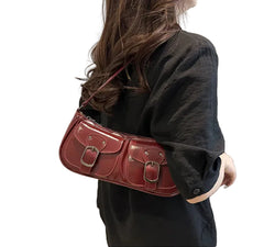 Women Vintage Double Pockets Shoulder Bag | Leather Bag