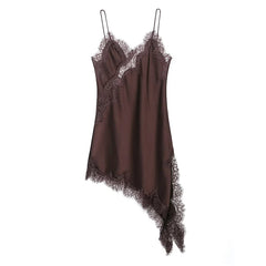 Women Satin Short Sling Dress | Sleeveless | Backless | Asymmetric Party Dress | Summer