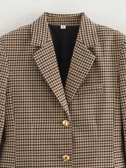 Women Houndstooth Blazer | Vintage Brown Plaid Blazer | Office