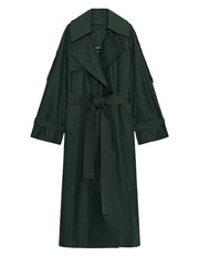 Women Dark Green Trench Coat | Long Coat | Loose | Autumn | Belted