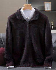 Men Mink Cashmere Zipper Cardigan | Knit Sweater | Loose