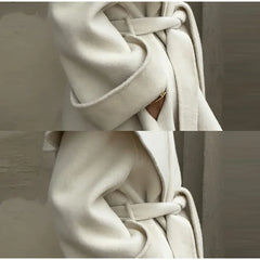 Women Shawl Collar Woolen Coat With Belt | Loose Long Sleeve | Overcoat | Winter Coat