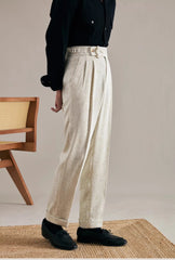 Men Linen British Style Naples Pants | Business Casual | High Waist | Straight