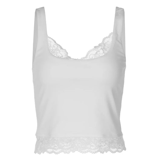 Women Lace Trim Tank Top | V-Neck | Crop Top | Y2k