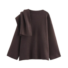 Women Asymmetric Scarf Short Knitted Jacket | Thick
