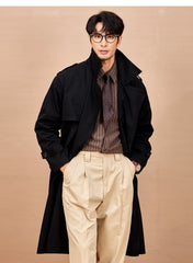Men Long Trench Coat | Double Breasted | British Style | Spring | Autumn