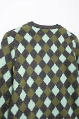 Women Vintage Argyle Sweater | Long Sleeve | Pockets | Knitted Cardigan