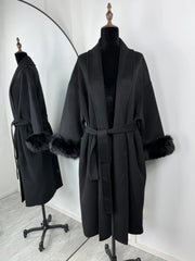 Women Fur Woolen Coat | Short Coat | Elegant Double-Sided Wool Overcoat | Cardigan Jacket | Long Wrap Coat