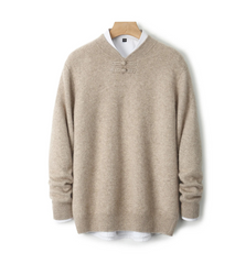 Men Pure Merino Wool Sweater | Long Sleeves | Stand-Up Collar | Pullover | Warm | Mock Neck Sweater