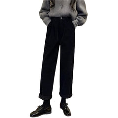 Women Vintage Corduroy High Waisted Pants | Straight Trousers With Pockets