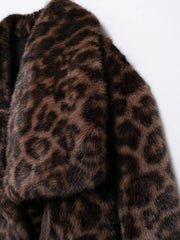 Women Winter Animal Print | Warm Fur Coat | Long Sleeve Lapel Coat | Leopard Print Coat