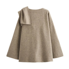 Women Asymmetric Scarf Short Knitted Jacket | Thick
