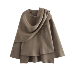 Women Asymmetric Scarf Short Knitted Jacket | Thick