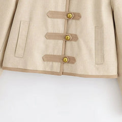 Women Buttoned Napoleon Jacket | Long Sleeves | Vintage | Cropped Coat | Military Jacket