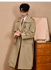 Men Long Trench Coat | Double Breasted | British Style | Spring | Autumn