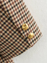 Women Houndstooth Blazer | Vintage Brown Plaid Blazer | Office