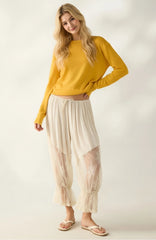 Women Loose Fit Bloomers Cropped Pants | High Waist | Floral Lace | Lantern Trousers