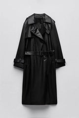 Women Vintage Leather Long Coat | Double Breasted | Winter Long Coat