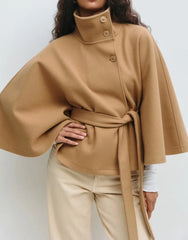 Women Trench cape Coat | Stand Collar Windbreaker | Cape Long Sleeve | Batwing Sleeves | Autumn