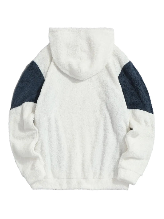 Unisex Fuzzy Warm White Hoodie | Baggy Hooded Pullover