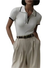 Women Knitted Short Sleeve Polo Shirt | Knit Sweater Ribbed Pullover