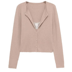 Women Slim Lace Knit Cardigan | Spring | Elegant V-Neck | Long Sleeve | Knitted Sweater