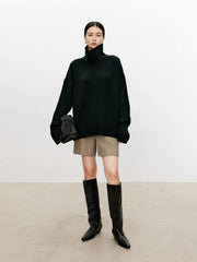 Women Soft Cashmere Sweater | Loose and Thick Turtleneck Pullover Knit