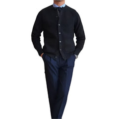 Men Wool Buttoned Crew Neck Sweater | Long Sleeve Casual Knitted Cardigan