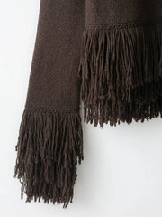 Women Fringed Cardigan | Knitted Sweater with Tassel | Vintage | Long Sleeves