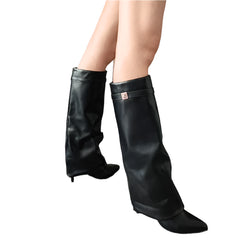 Women Leather Black Boots | High Heel | Knee-Length Boots